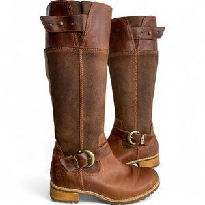 Timberland Bethal Tall Brown Leather Riding Zip Winter Harness Boots Women's 6
